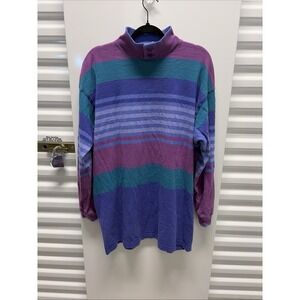 Vintage LL Bean Turtleneck Shirt Purple Multicolor Striped Made in USA Size XL